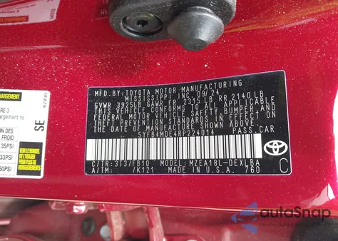 2024 Toyota Corolla Le from USA, damaged, VIN 5YFB4MDE4RP224014